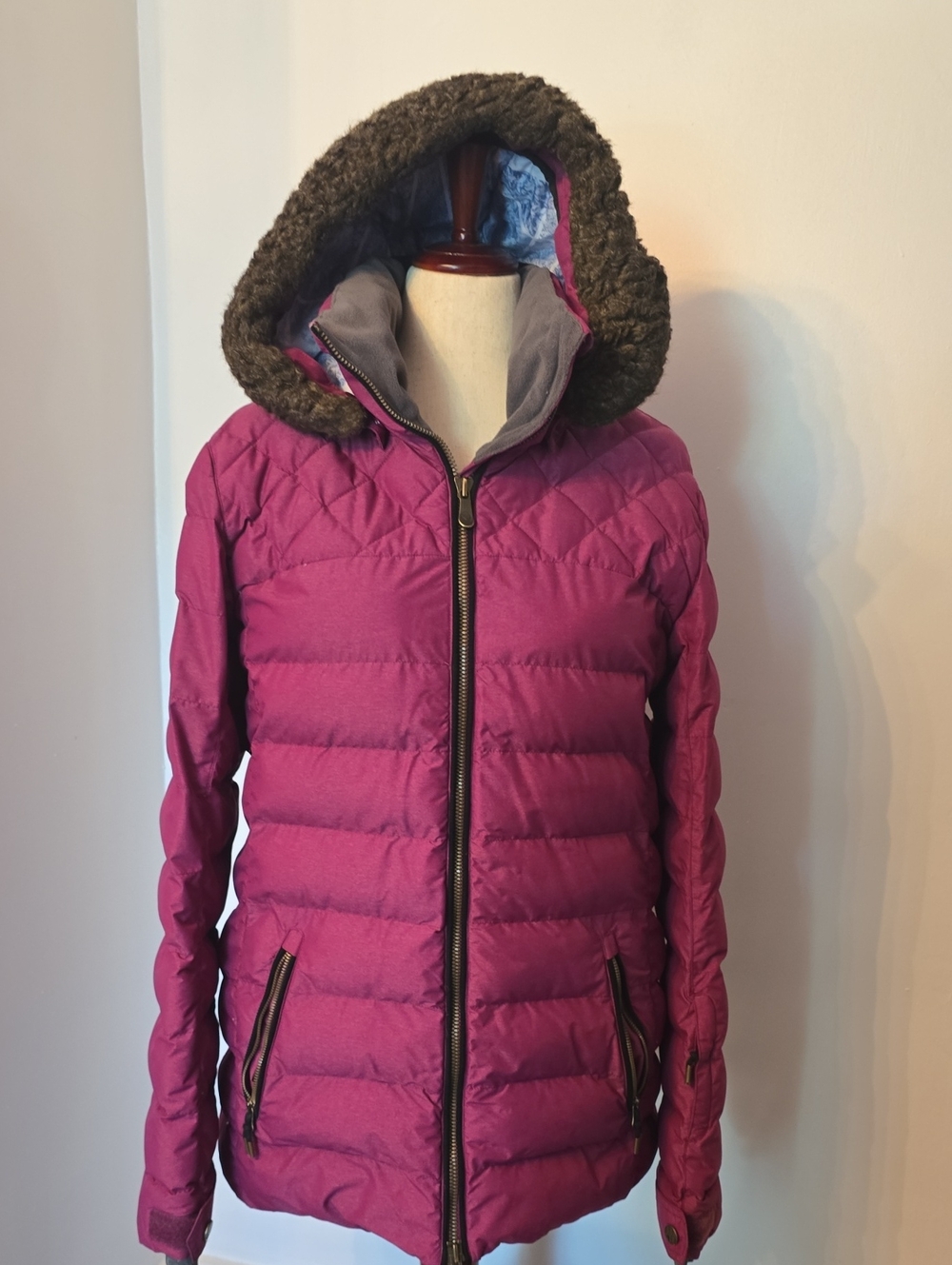 Roxy Women's Magenta Quilted Hooded Puffer Jacket